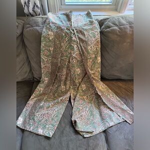 100% poly silk wide leg split boho pants.